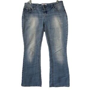 Bongo Jeans Women 7 Blue Distressed Vintage Low Rise Boot Leg Western Rodeo Farm